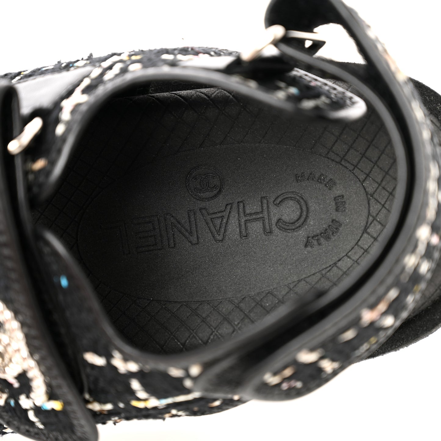 Tweed Lambskin Dad Sandals 36 Black Multicolor