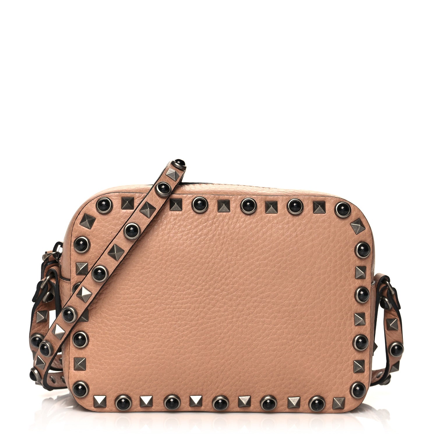 Valentino Garavani Pebbled Calfskin Rockstud Rolling Camera Crossbody Bag Soft Noisette 1 of 8
