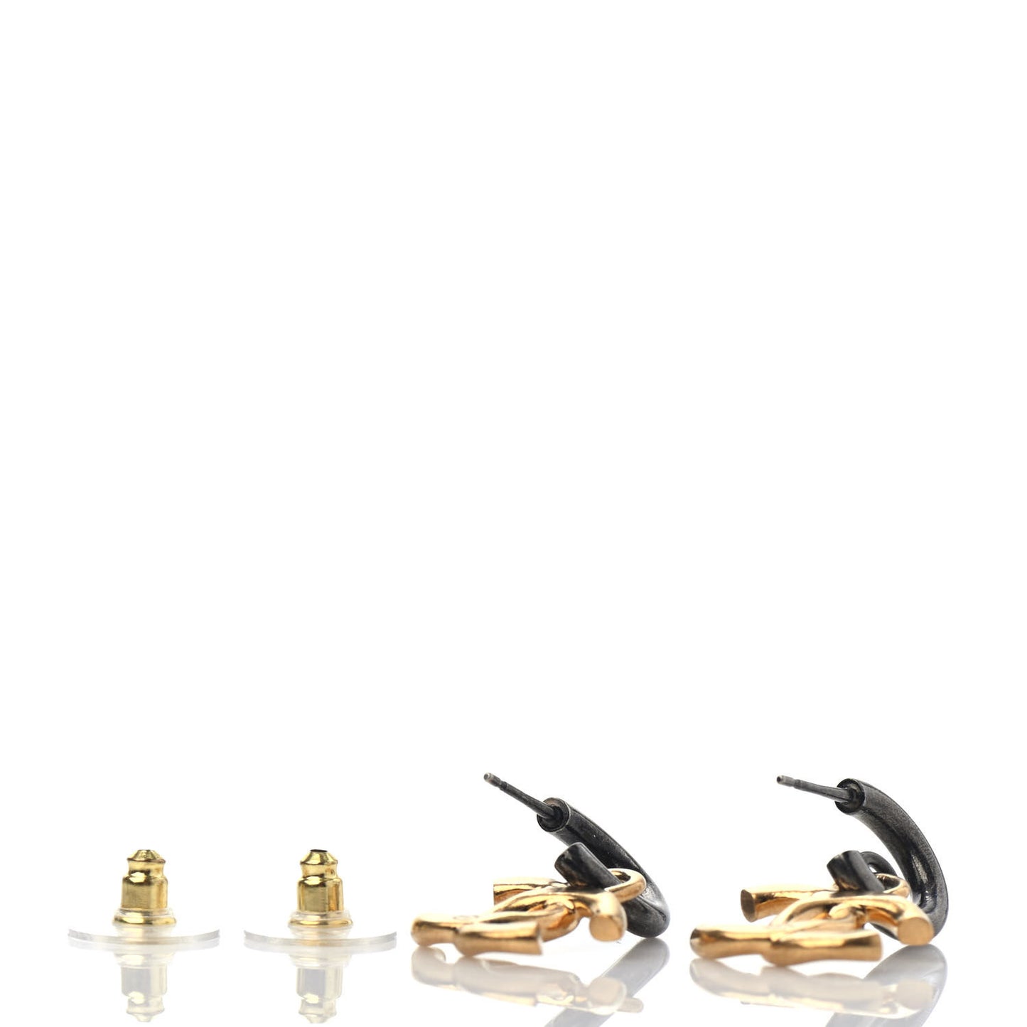 Metal Drop CC Earrings Ruthenium Gold