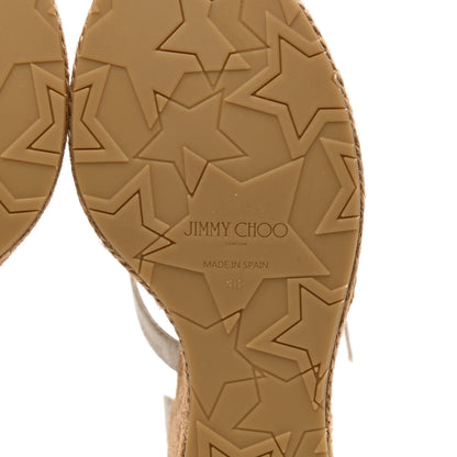 Jimmy Choo Metallic Linen Cork Alanah Wedge Sandals 38 Natural Silver 6 of 7