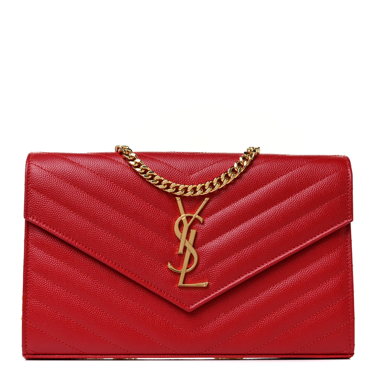 Grain De Poudre Matelasse Chevron Monogram Chain Wallet Bandana Red