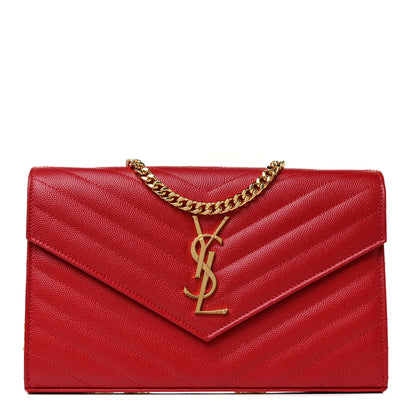 Saint Laurent Grain De Poudre Matelasse Chevron Monogram Chain Wallet Bandana Red 1 of 10
