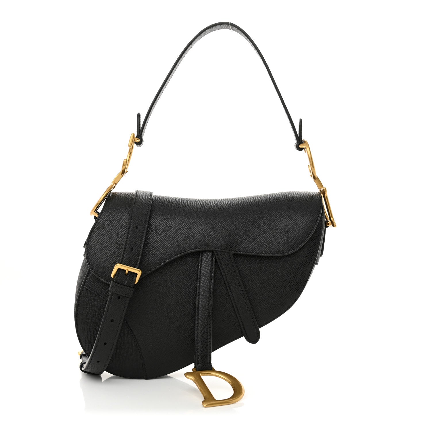 Christian Dior Grained Calfskin Saddle Bag With Strap Black 1 of 10
