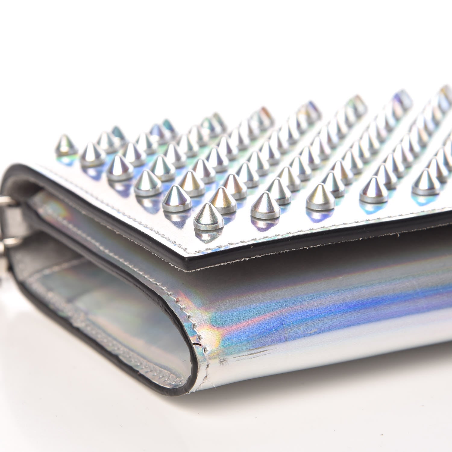 Christian Louboutin Metallic Patent Calfskin Spikes Boudoir Chain Wallet Silver 8 of 10