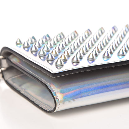 Christian Louboutin Metallic Patent Calfskin Spikes Boudoir Chain Wallet Silver 8 of 10