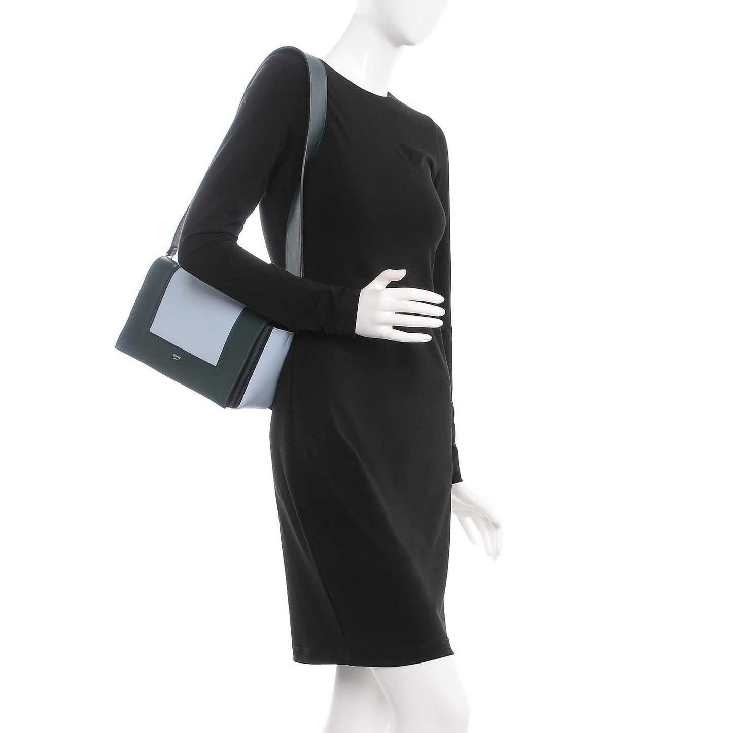 Shiny Smooth Calfskin Medium Frame Shoulder Bag Dark Green Mineral