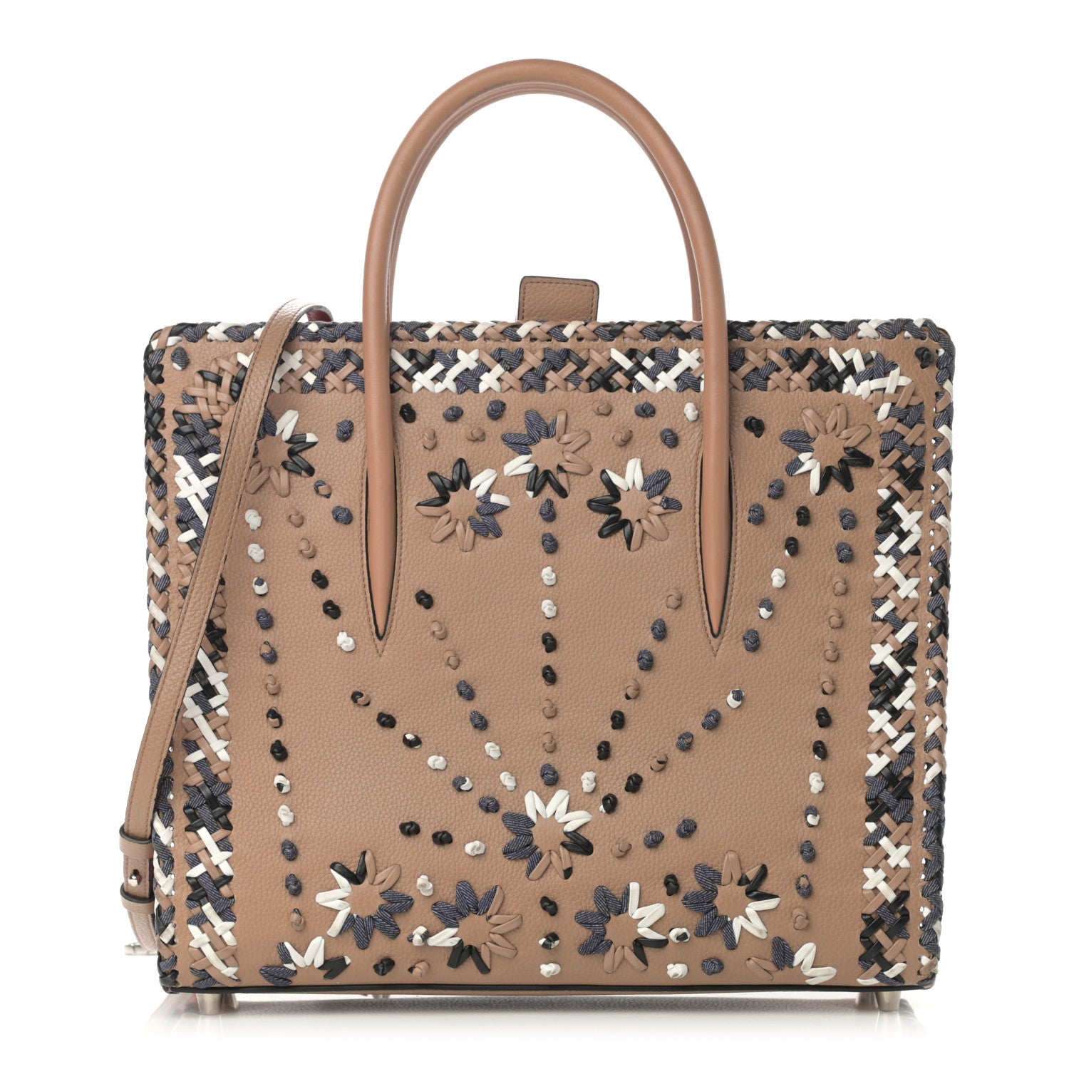 Christian Louboutin Calfskin Mexinodo Beaded Studded Triple Gusset Large Paloma Beige Blue 1 of 26
