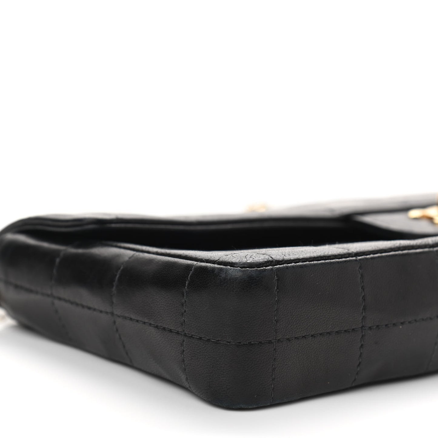 Lambskin East West Chocolate Bar Flap Black