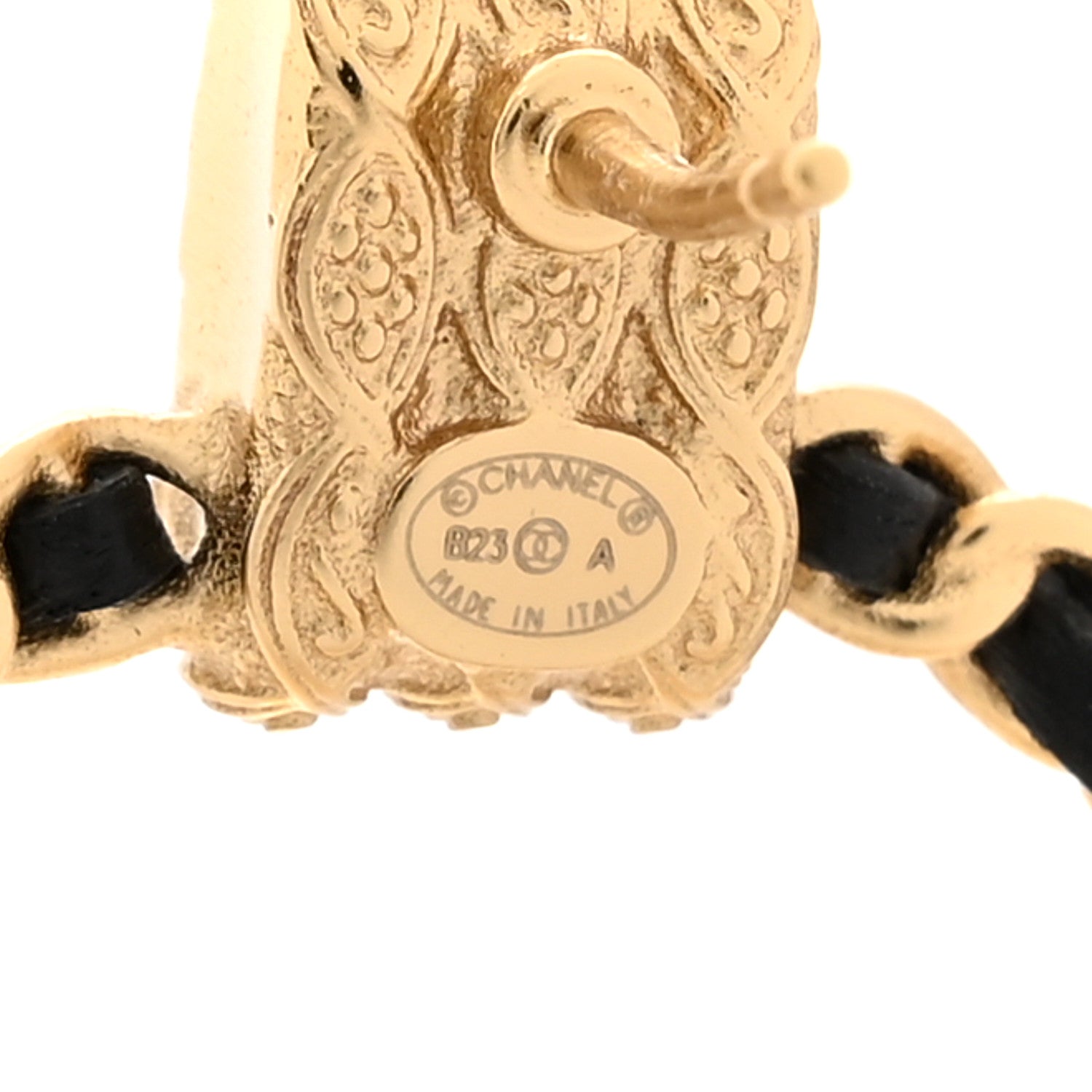 Chanel Metal Lambskin Quilted CC Chain Flap Bag Earrings Gold Black 4 of 6