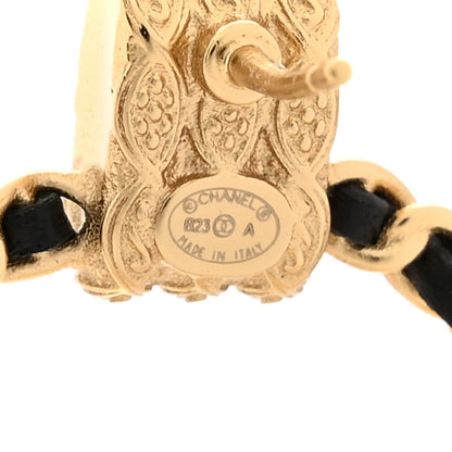 Chanel Metal Lambskin Quilted CC Chain Flap Bag Earrings Gold Black 4 of 6