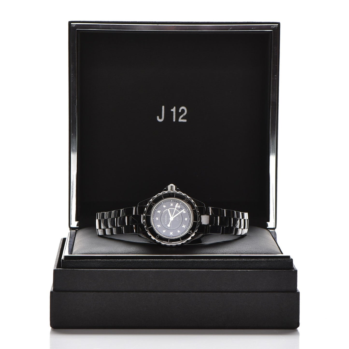 Stainless Steel Ceramic Diamond 33mm J12 Quartz Watch Black