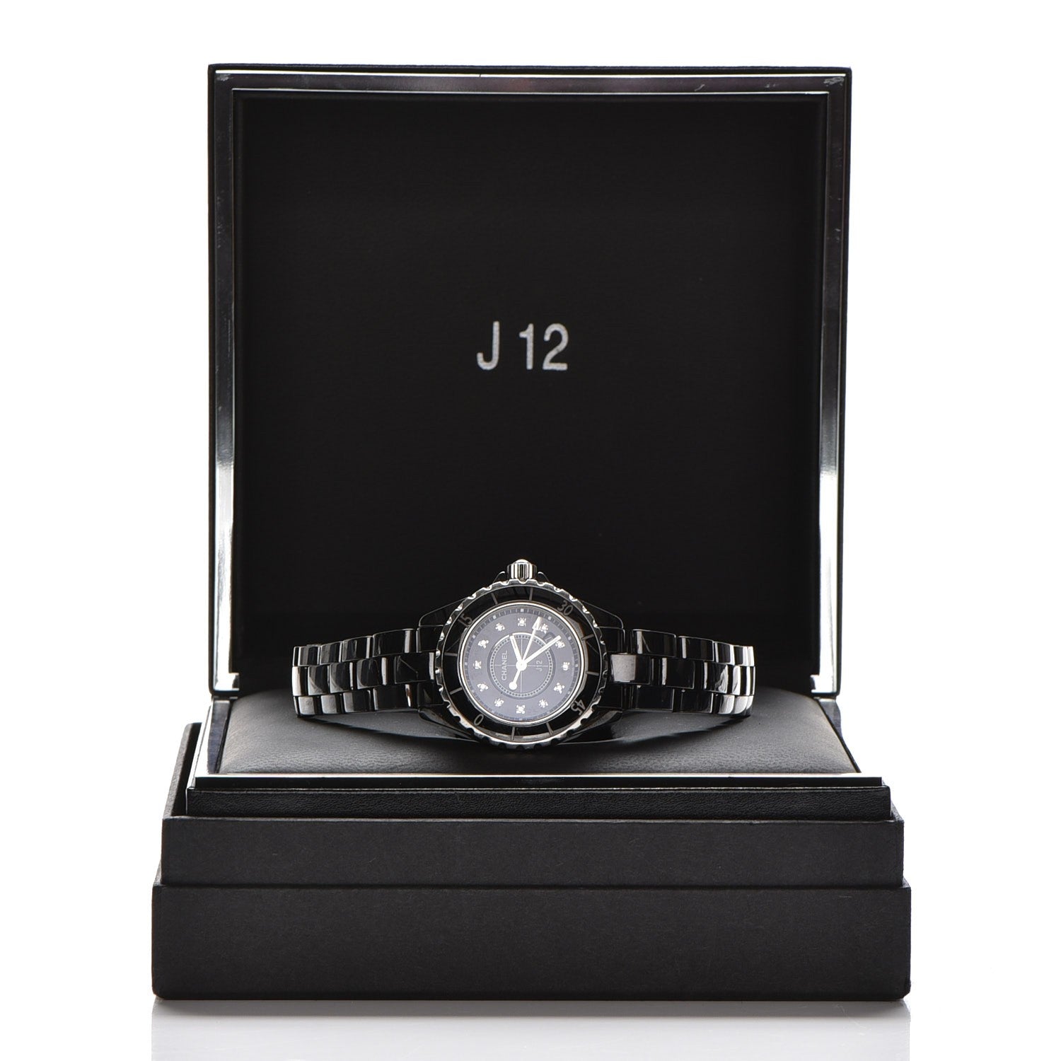Chanel Stainless Steel Ceramic Diamond 33mm J12 Quartz Watch Black 7 of 7