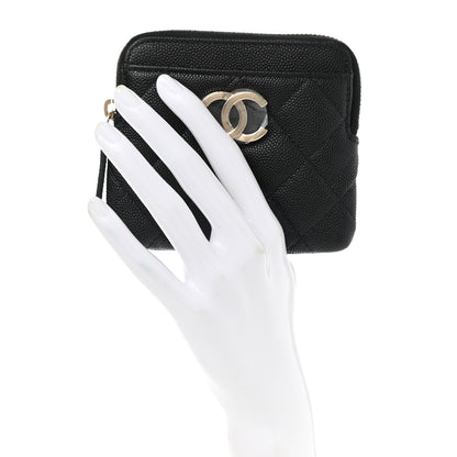 Chanel Caviar Metal Quilted Striated Zip Card Holder Wallet Black 2 of 8
