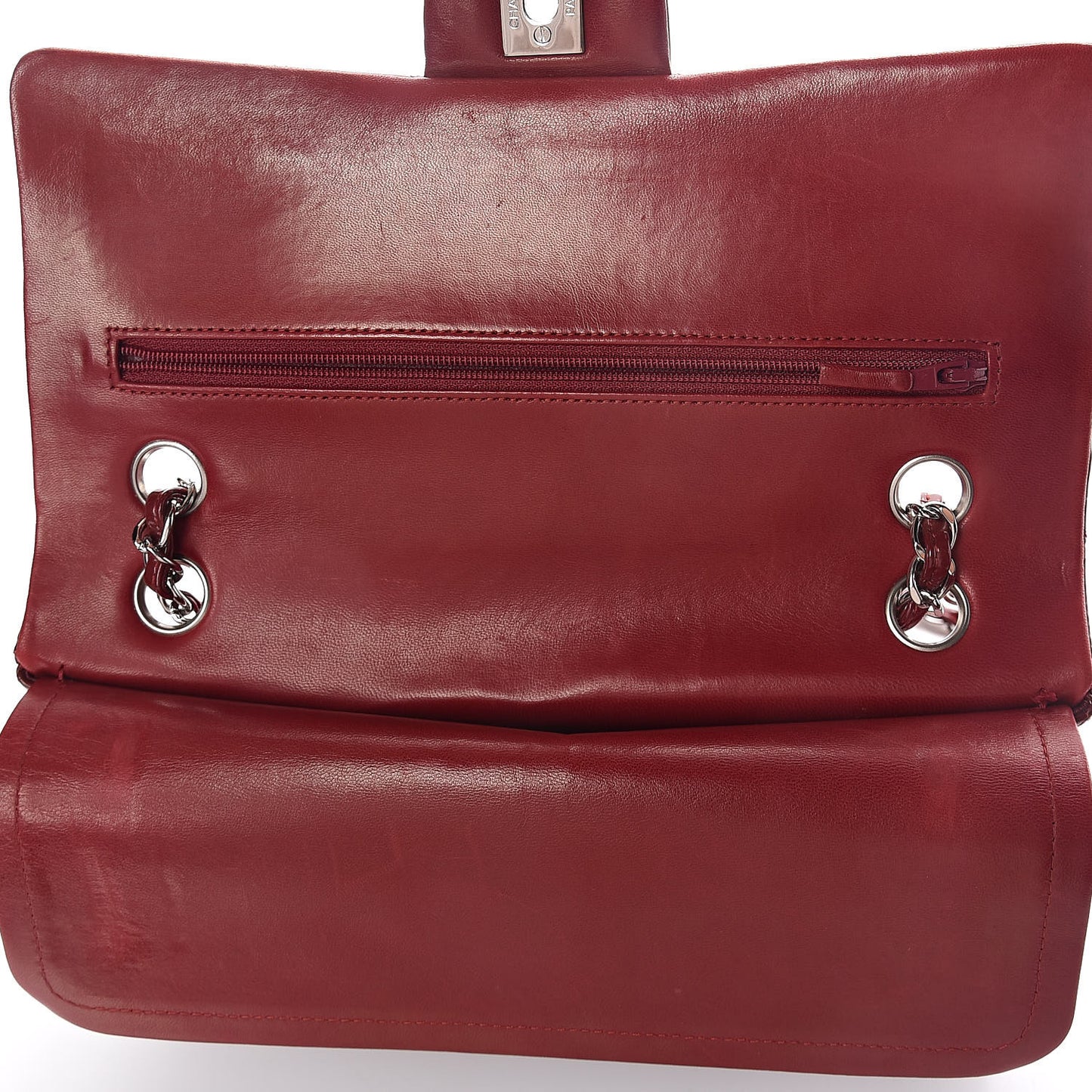 Patent Calfskin Quilted Medium Double Flap Red