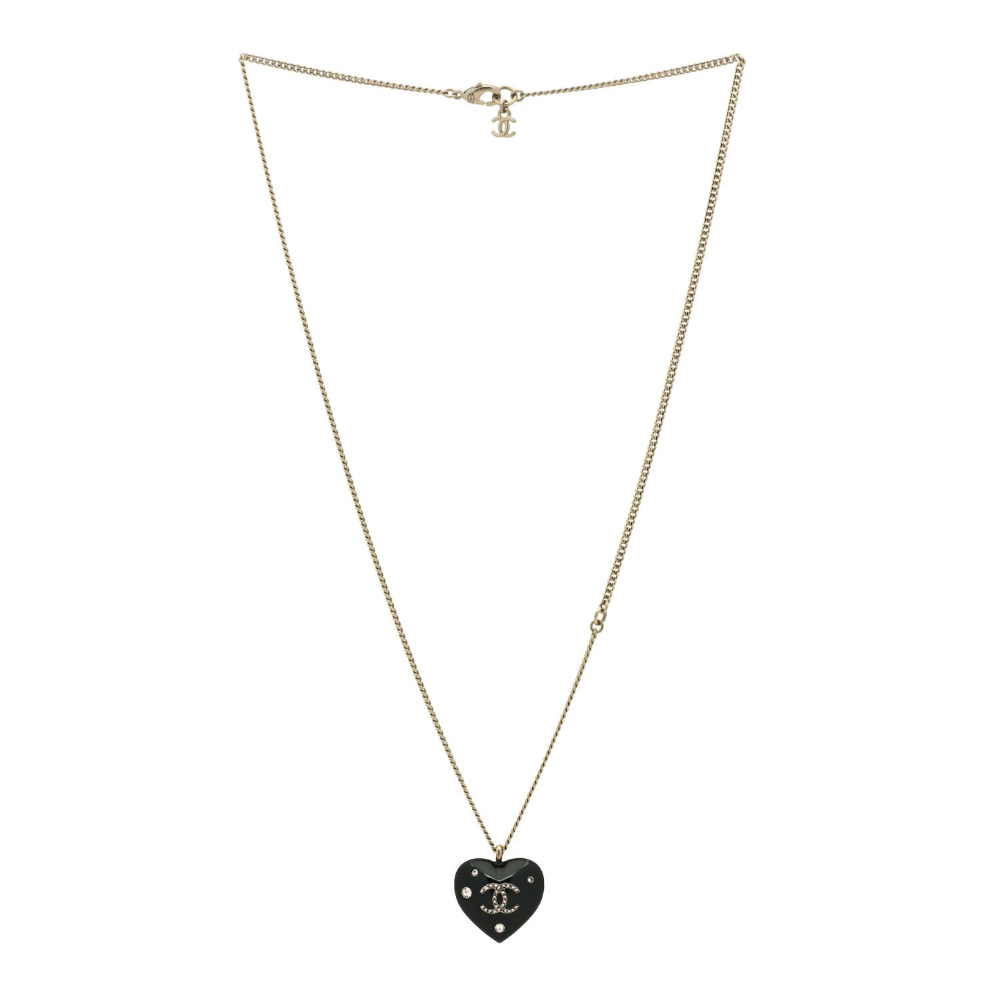 Resin Crystal CC Heart Necklace Black Silver