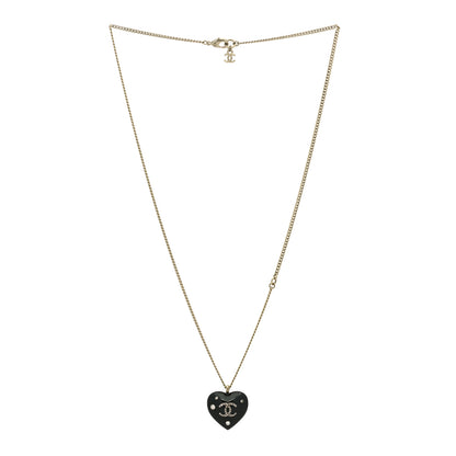 Chanel Resin Crystal CC Heart Necklace Black Silver 3 of 5