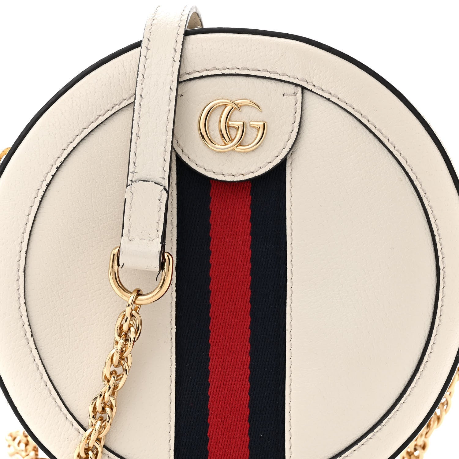 Gucci Textured Calfskin Web Mini Ophidia Round Shoulder Bag Mystic White 8 of 13