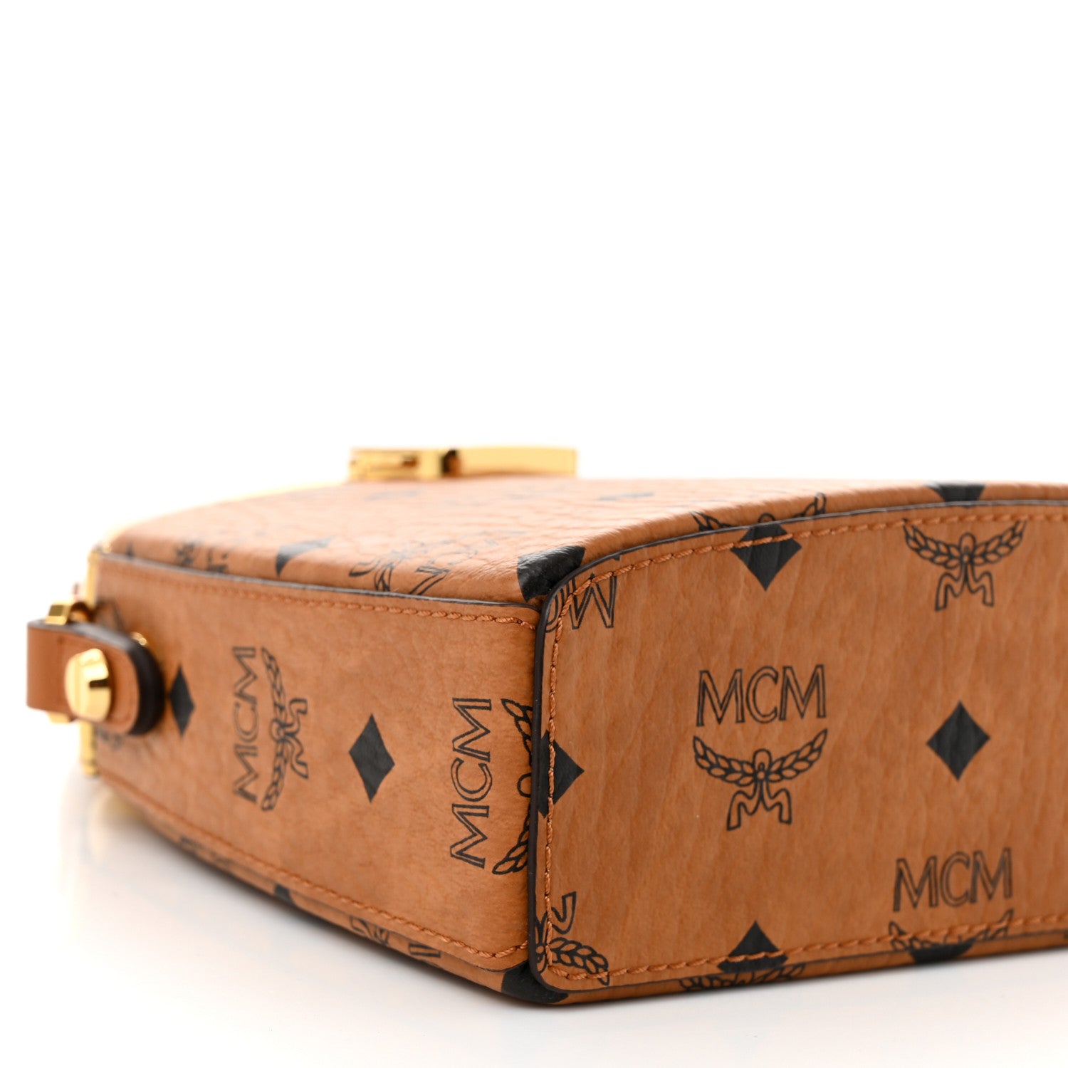 MCM Metallic Calfskin Visetos Stark Pushlock Clutch Cognac 8 of 9