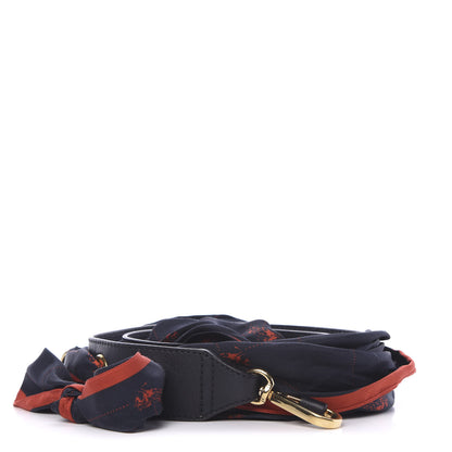 Chloe Calfskin Silk Little Horses Scarf Strap Navy 1 of 5