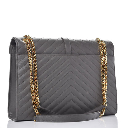 Saint Laurent Grain De Poudre Matelasse Chevron Large Monogram Satchel Earth 4 of 9