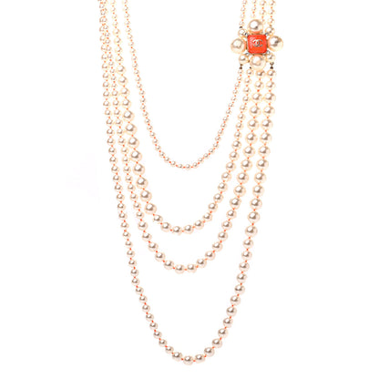 Chanel Pearl Crystal Gripoix CC Multi Strand Necklace Orange Gold 1 of 6