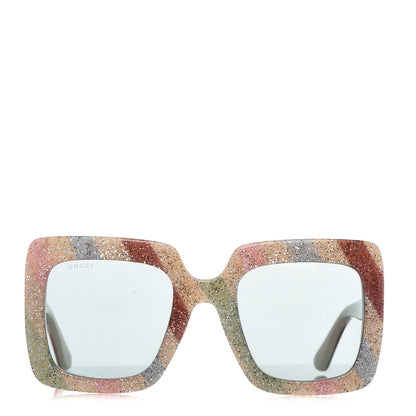 Gucci Square Frame Stripe Glitter GG0328S Sunglasses Ivory Multicolor 2 of 7