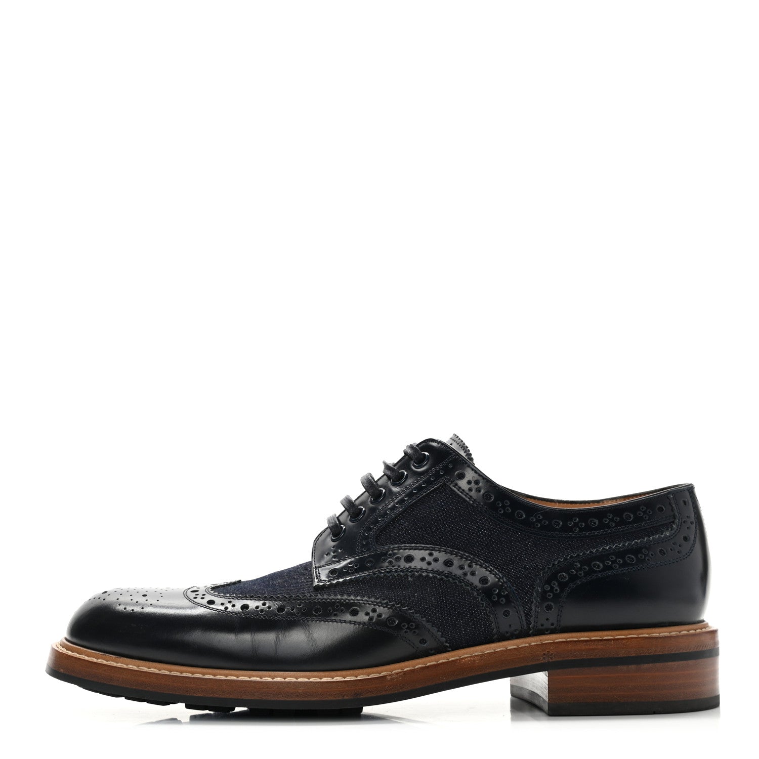 Louis Vuitton Calfskin Denim Mens Voltaire Derby Shoes 7 Marine 1 of 10