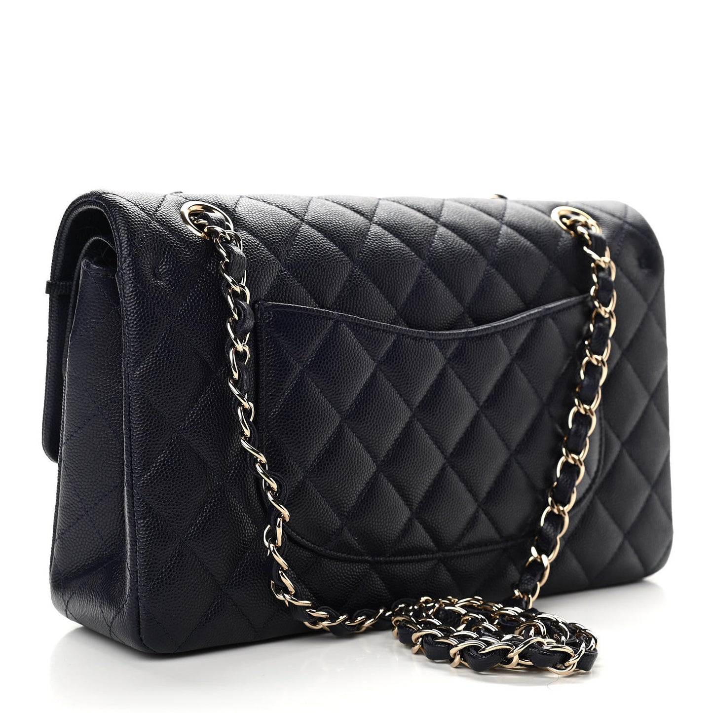 Caviar Quilted Medium Double Flap Dark Blue