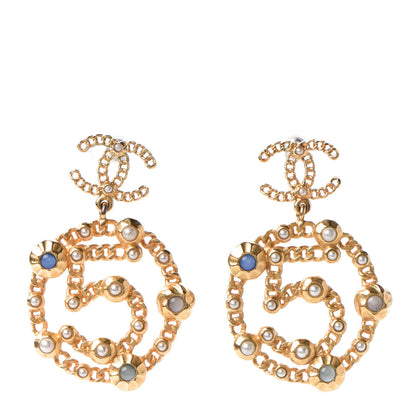 Chanel Pearl Gripoix No 5 CC Chain Drop Earrings Gold 1 of 4