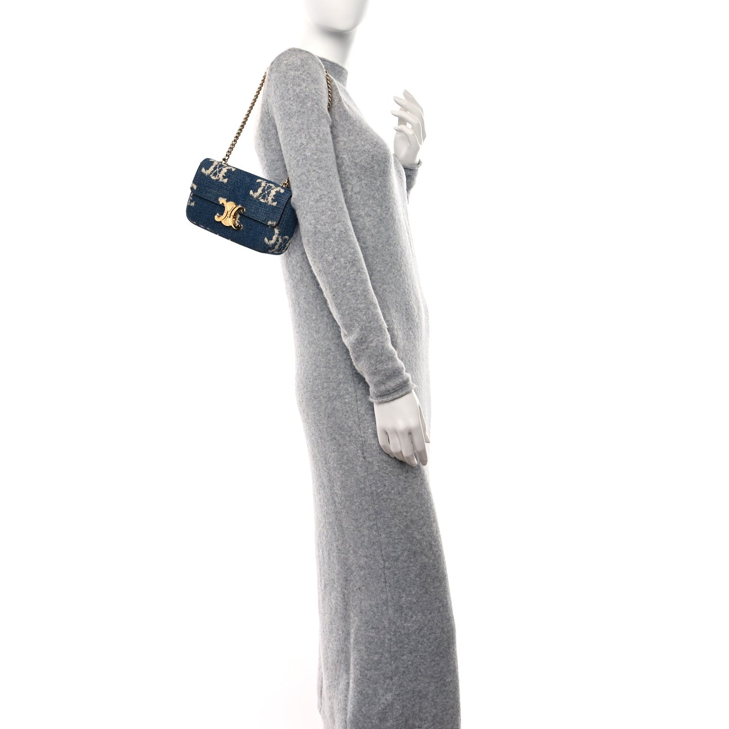 Denim Triomphe Chain Shoulder Bag Navy Tan