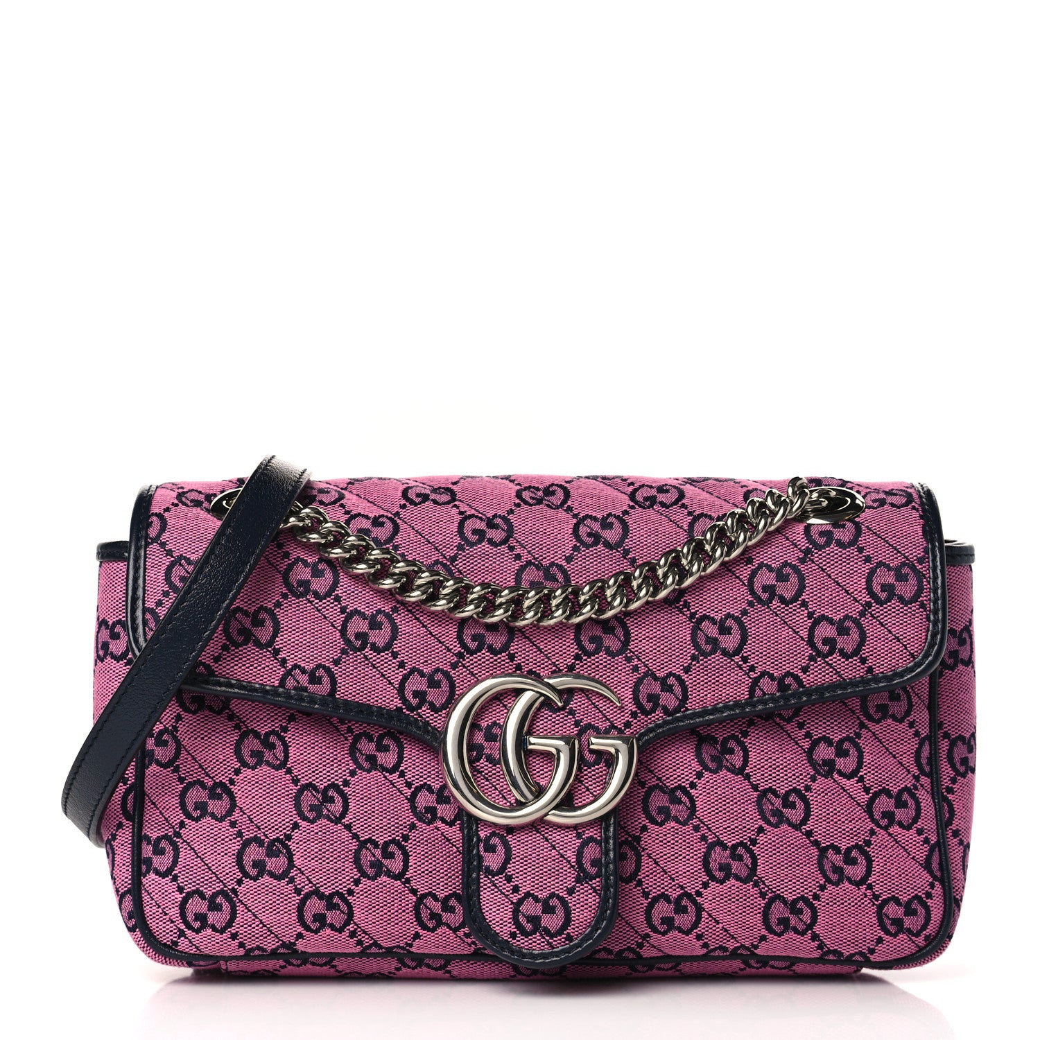 Gucci Monogram Multicolor Matelasse Diagonal Small GG Marmont Shoulder Bag Pink Blue 1 of 9