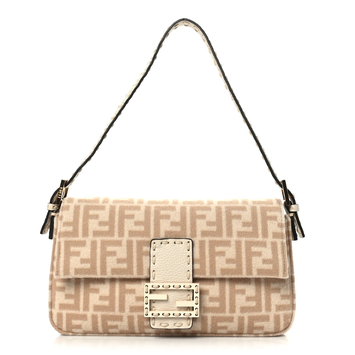 Fendi Wool Cuoio Romano Selleria FF 1974 Baguette 1997 Beige Cammello Camelia 1 of 8