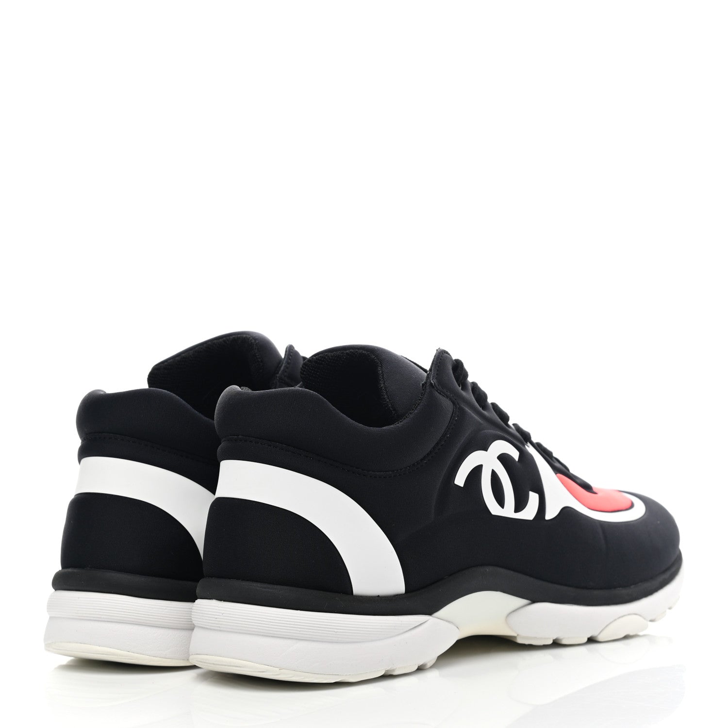 Chanel Lycra Fabric Womens CC Sneakers 38 Black White Pink 4 of 9