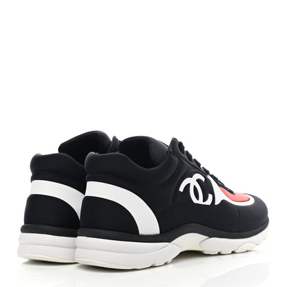 Chanel Lycra Fabric Womens CC Sneakers 38 Black White Pink 4 of 9