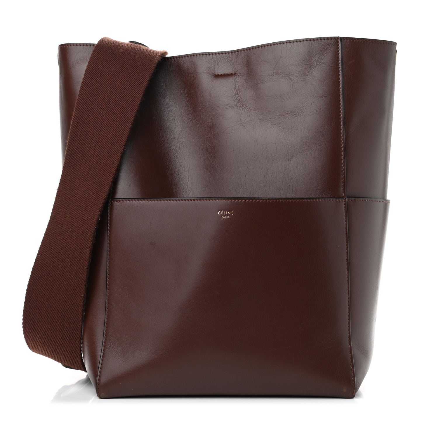 Natural Calfskin Sangle Bucket Bag Dark Brown