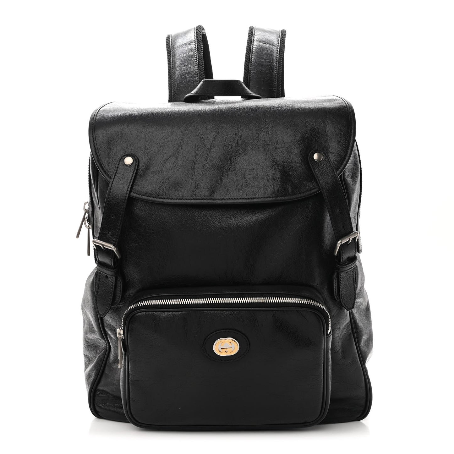 Fluffy Calfskin Mesh Nylon Medium Morpheus Double Buckle Backpack Black