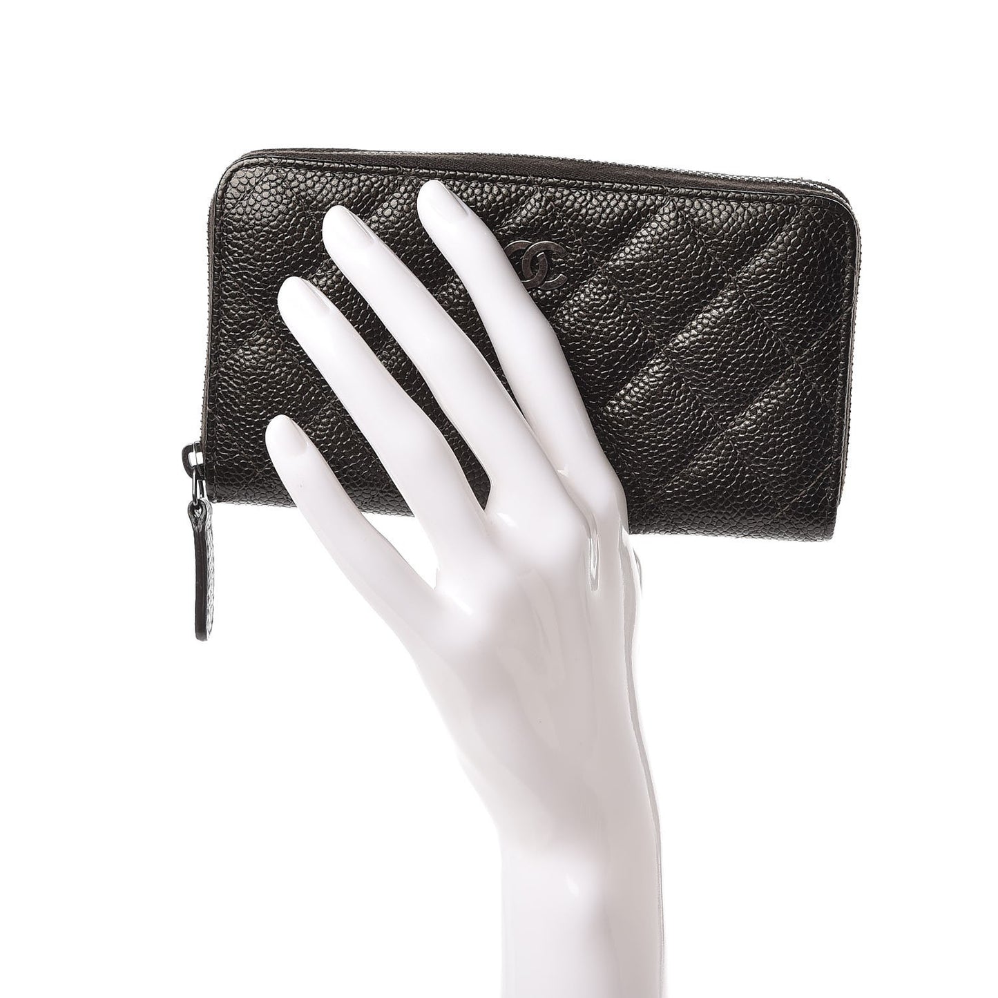 Caviar Quilted Small Zip Around Wallet Dark Charcoal