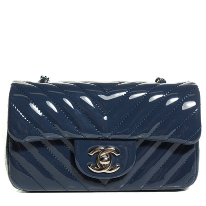 Chanel Patent Chevron Quilted Extra Mini Flap Dark Blue 1 of 9