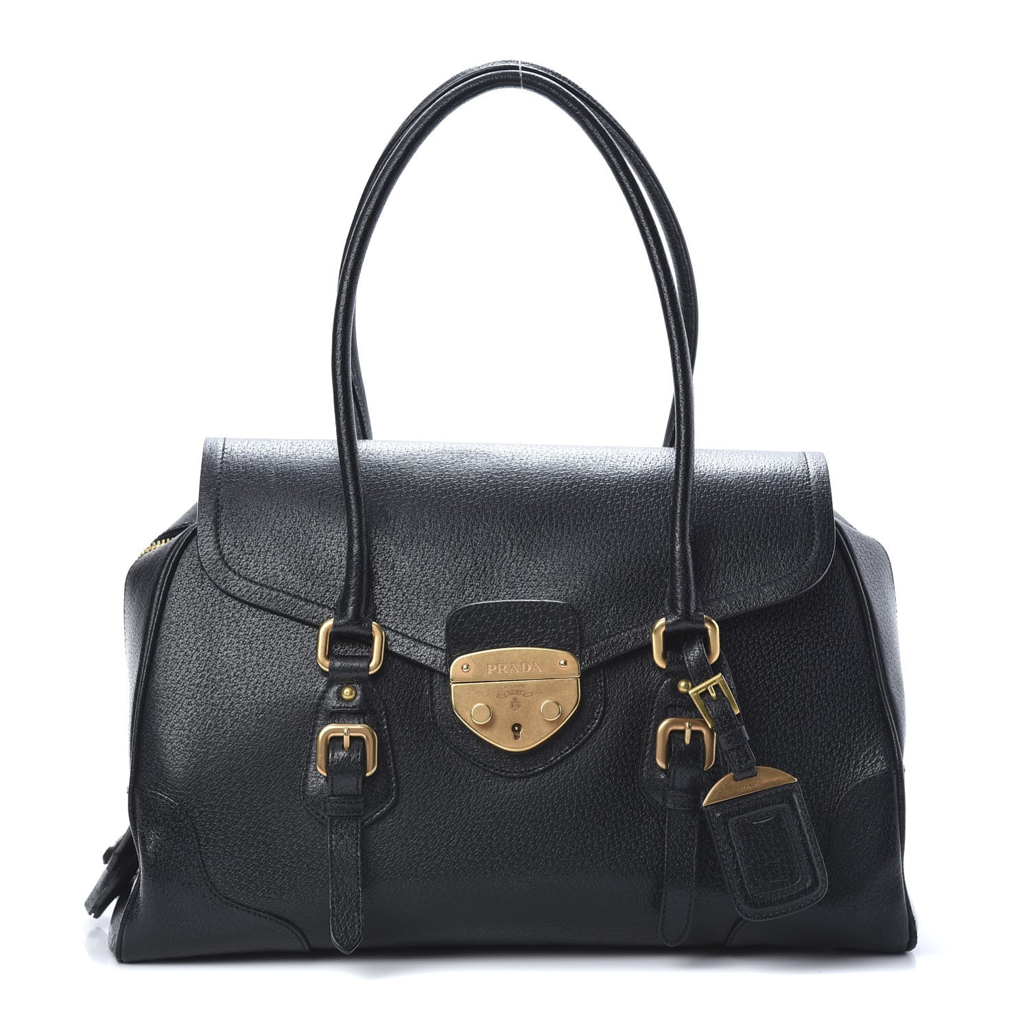 Prada Goatskin Cerniera Pushlock Satchel Black 1 of 14