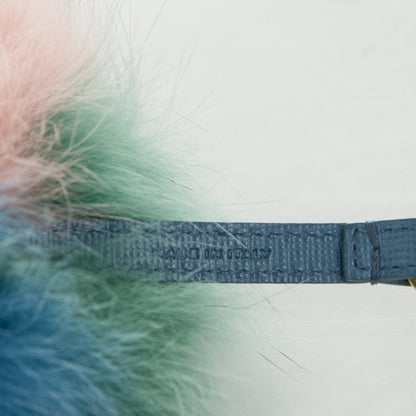 Fendi Fox Fur Vitello Elite Tri-Color Pom Pom Bag Charm Pink Nebula Acqua Ceruleo 3 of 4