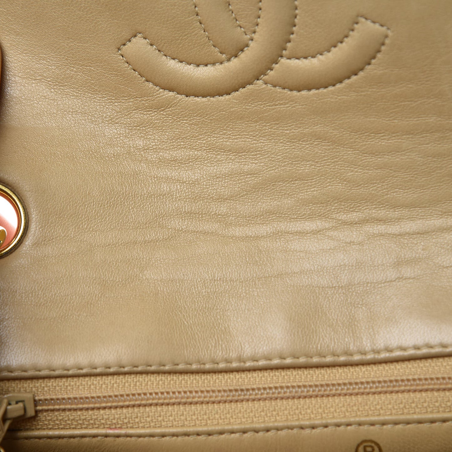 Lambskin Quilted Small Single Flap Beige