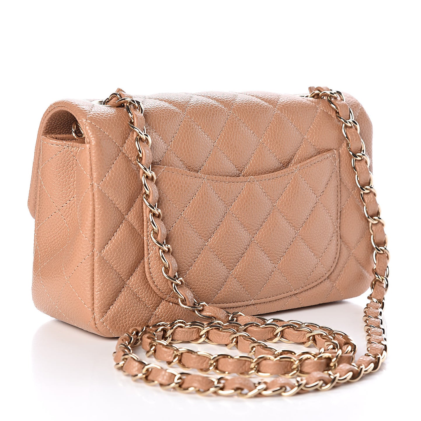 Caviar Quilted Mini Rectangular Flap Dark Beige