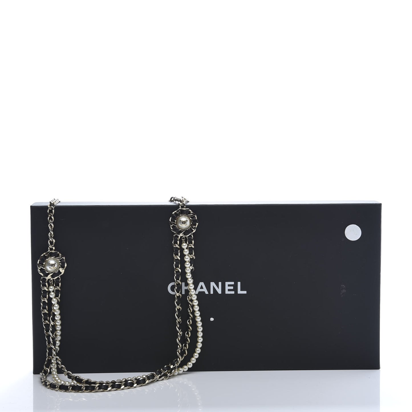 Pearl Calfskin CC Chain Necklace Black Gold