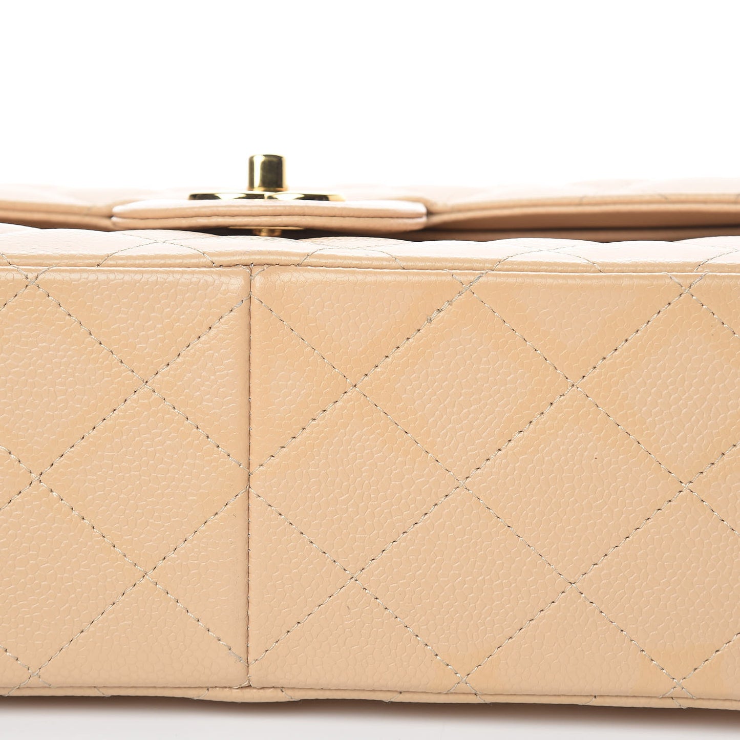 Caviar Quilted Jumbo Double Flap Beige