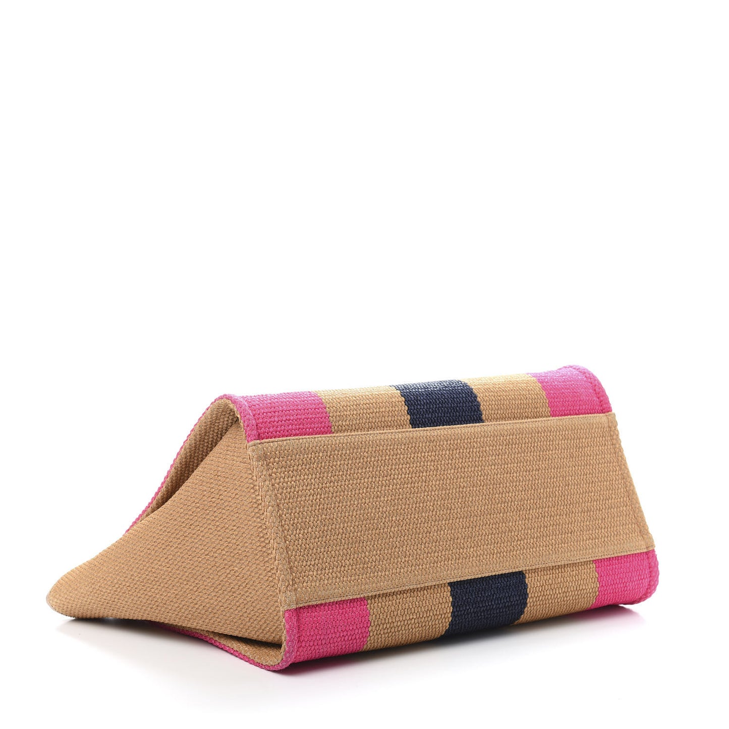 Straw Raffia Calfskin Striped Medium Deauville Tote Dark Beige Fuchsia Navy Blue
