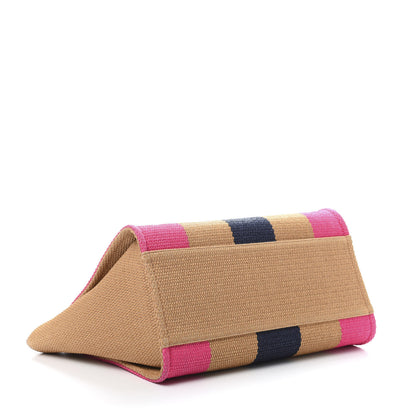 Chanel Straw Raffia Calfskin Striped Medium Deauville Tote Dark Beige Fuchsia Navy Blue 4 of 12