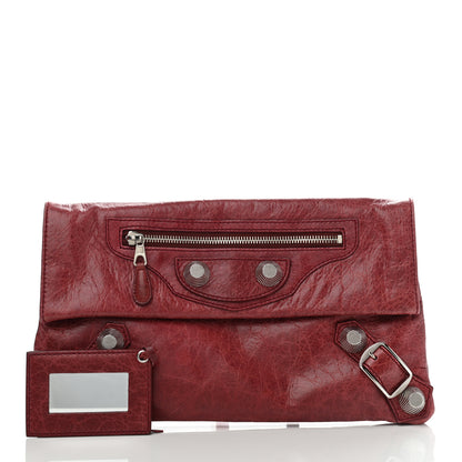 Balenciaga Agneau Giant 21 Silver Hardware Envelope Clutch Dark Wine 3 of 8