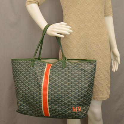 Goyard Goyardine Saint Louis GM Green w Orange Stripe 2 of 9