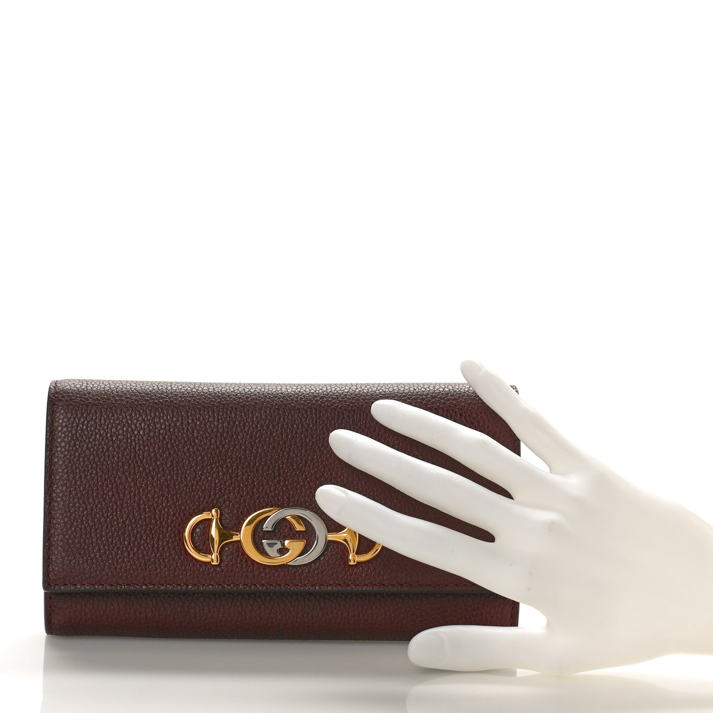 Grainy Calfskin Zumi Continental Wallet Vintage Bordeaux