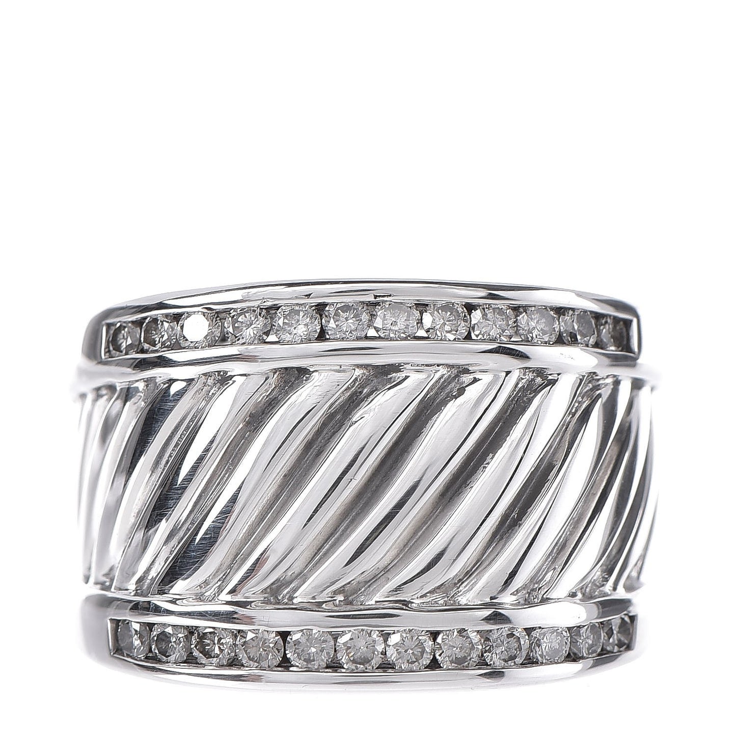 Sterling Silver Pave Diamond Cable Cigar Band Ring 51 5.75